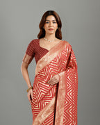 Premium Gajari Georgette Saree with Traditional Khaddi Zari Weaving Work - House of Surya