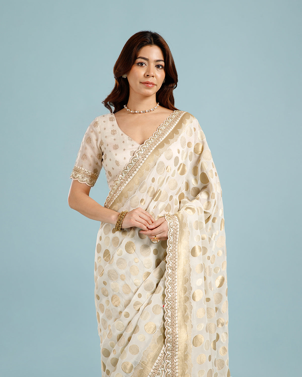 White Party Wear Khaddi Georgette Saree with Sequence Work for Women - House of Surya