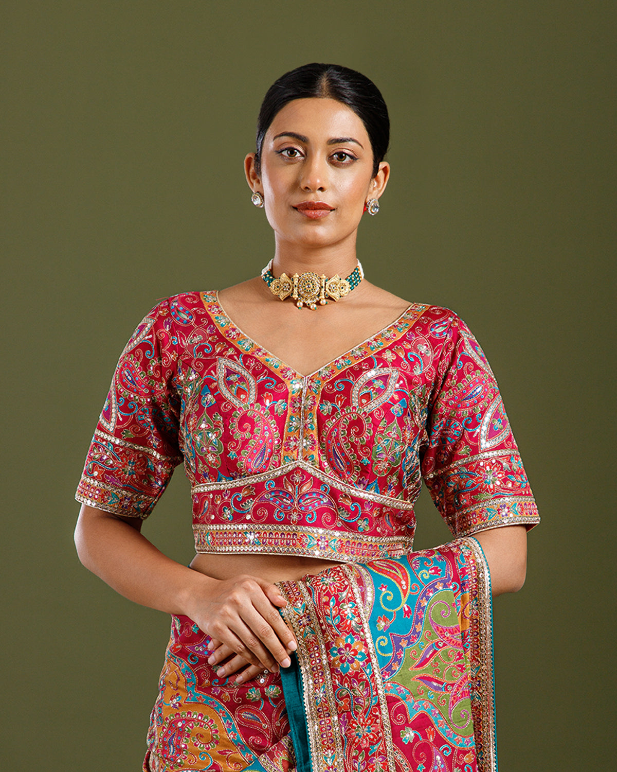 Mustard Georgette Saree with Designer Aari Work - House of Surya