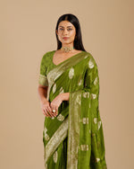 Green Dola Silk Saree with Self Weave Design - House of Surya