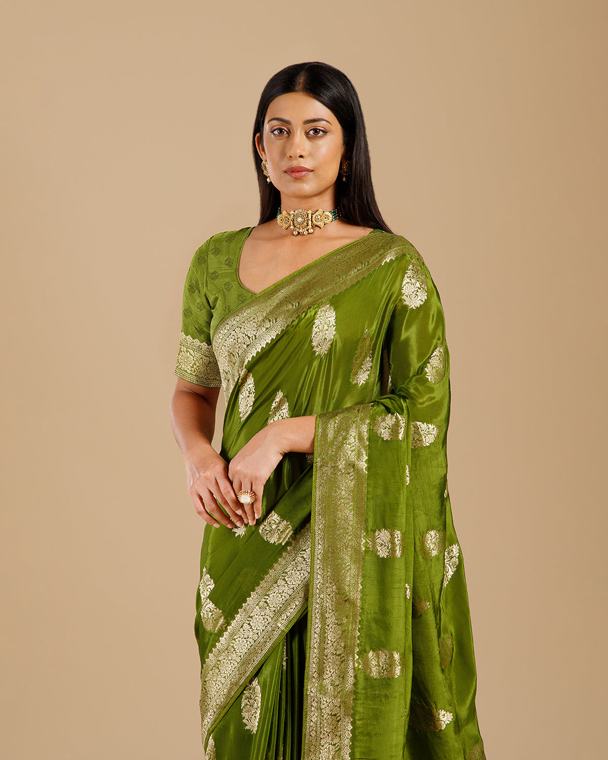 Green Dola Silk Saree with Self Weave Design - House of Surya