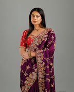 Golden Georgette Saree with Resham, Sequence & Cutdana Work - House of Surya