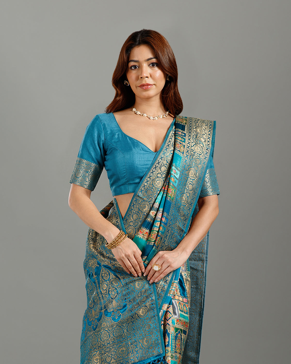 Blue Dola Silk Saree with Elegant Color Weaving - House of Surya