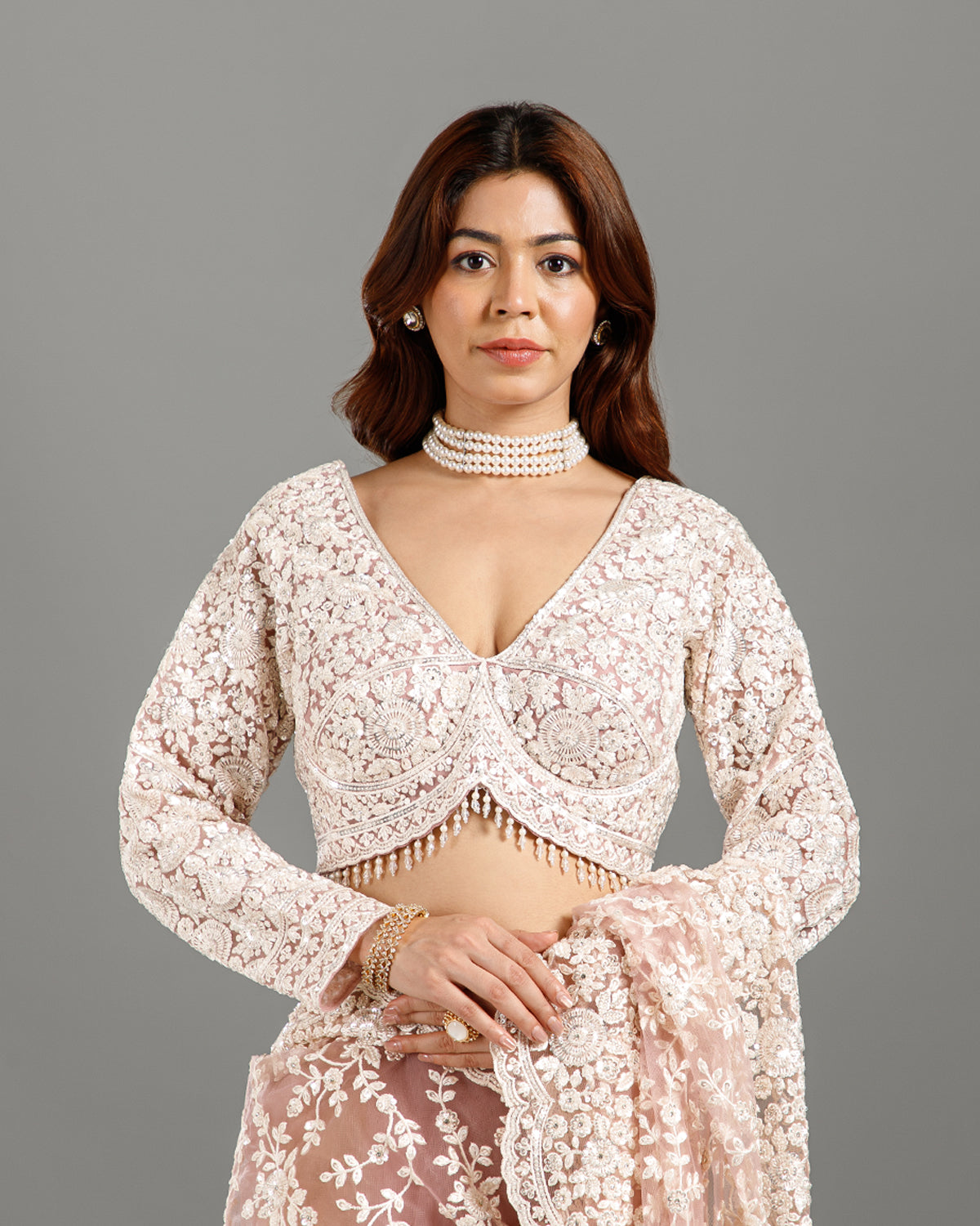 Gajari Net Saree with Sequence & Cutdana Work - House of Surya