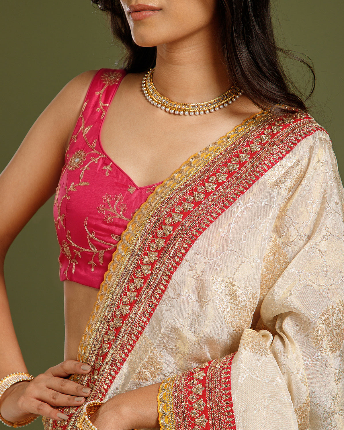 Ivory Tissue Silk Saree with Dori, Sequin & Zari Work