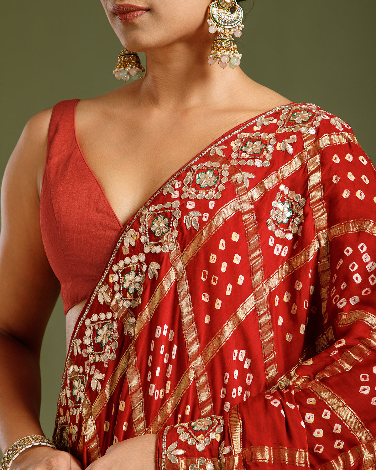 Maroon Satin Silk Saree with Dabka, Gota Patti & Resham Work
