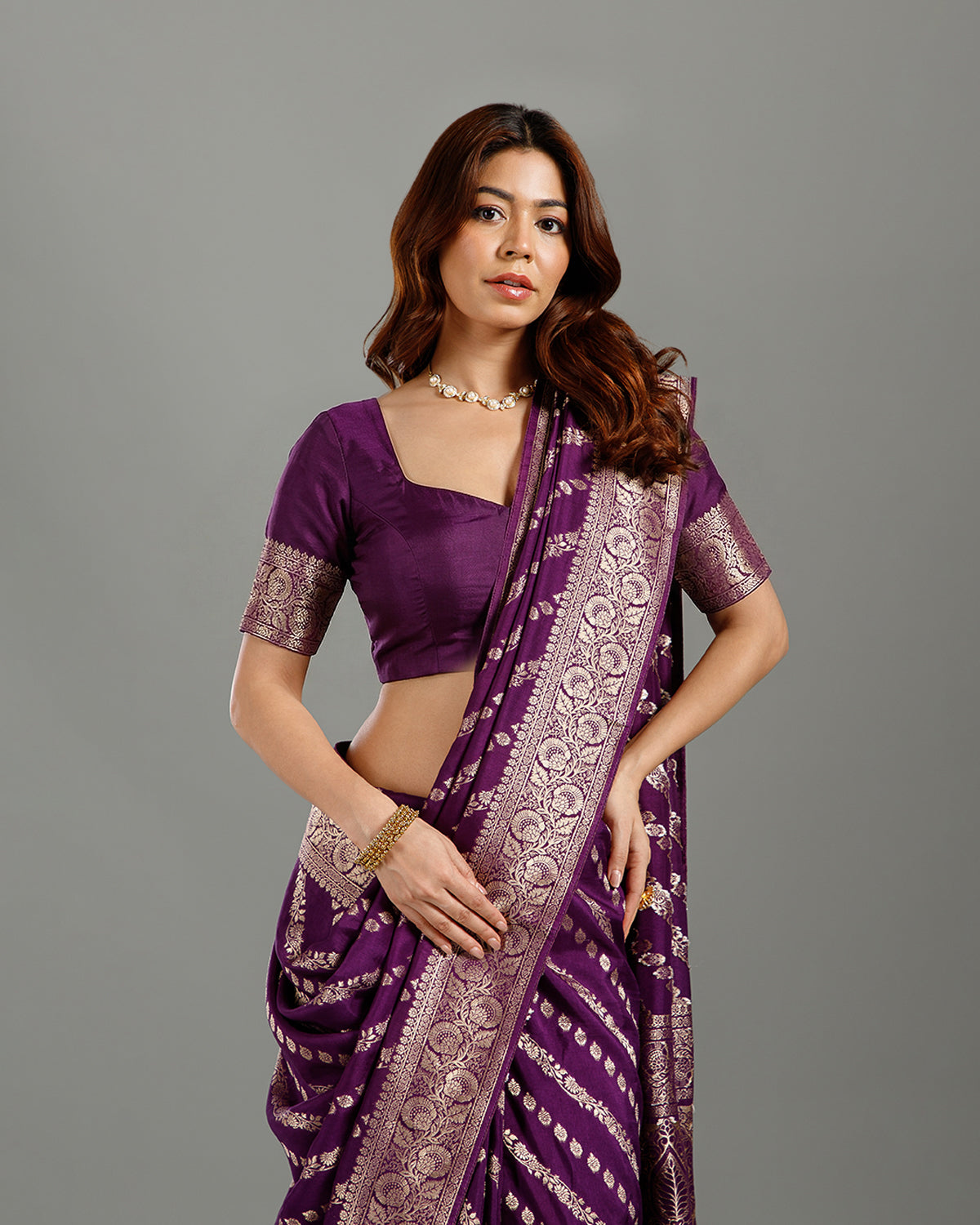 Purple Dola Silk Saree with Elegant Resham Weave - House of Surya