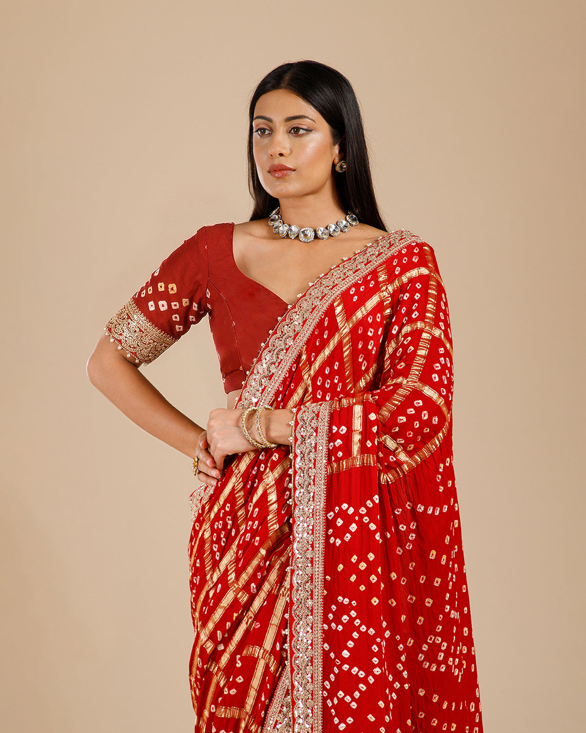 Pink Gajji Silk Saree with Intricate Aari Work - House of Surya