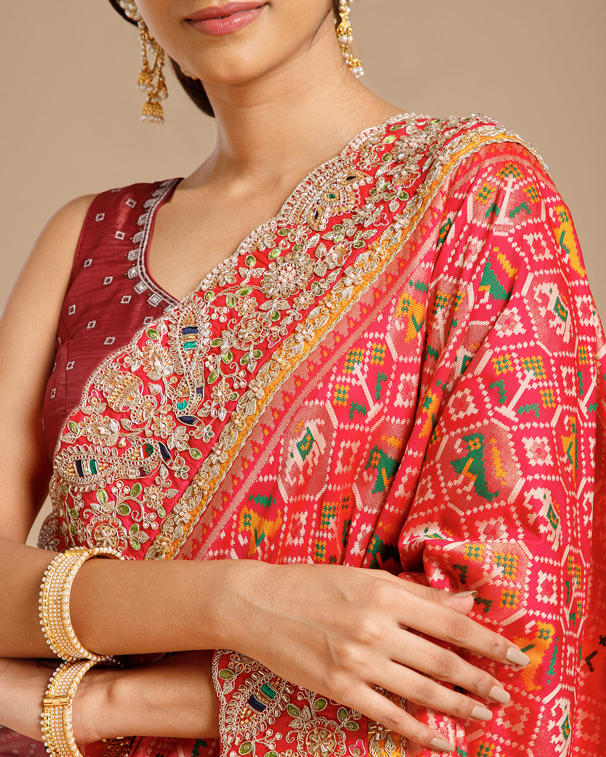 Rani Silk Saree with Beads, Nulki, Sequin, Dori, Resham & Moti Work