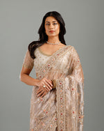 Golden Tissue Organza Saree with Cutdana & Sequence Work - House of Surya