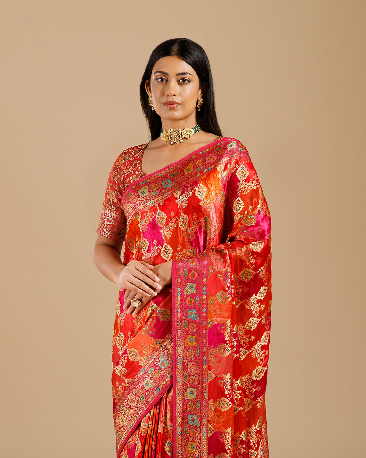 Elegant Rani Pink Saree in Crepe Silk with Weaving Work - House of Surya