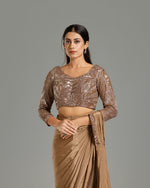 Dusty Gold Satin Lycra Saree with Sequin & Cutdana Work