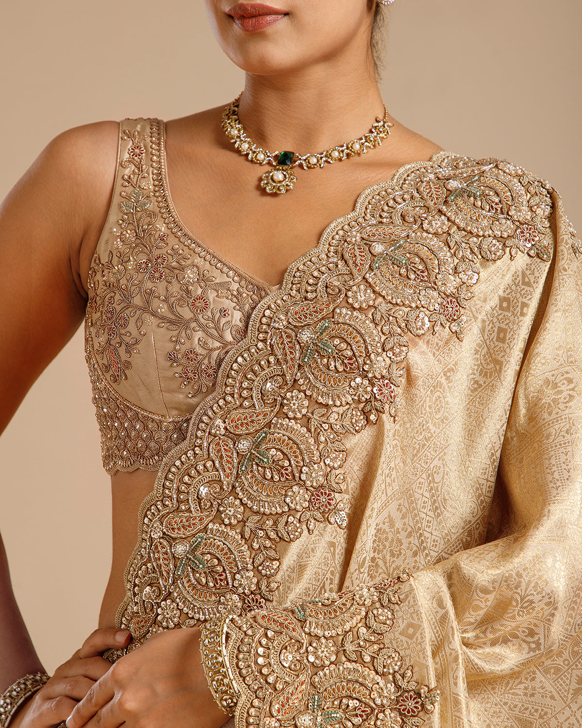 beige-gold-tissue-silk-saree-nulki-sequin-pearl-resham-work