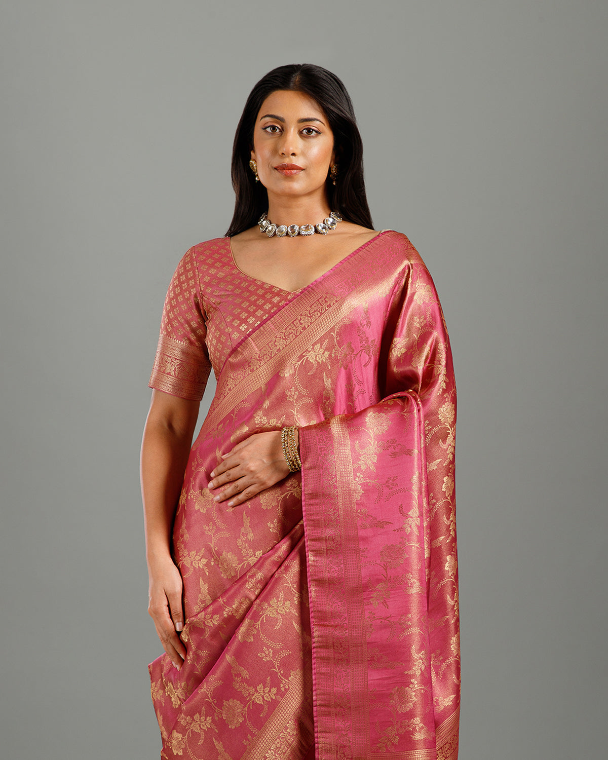 Onion Pink Tissue Silk Saree with Rich Weaving Design