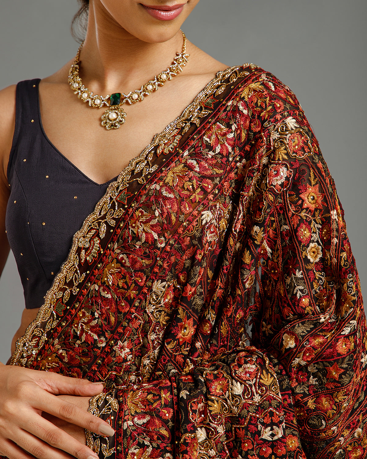 Black Georgette Saree with Beads, Nulki, Resham & Stone Work