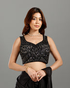 Black Lycra Drape Saree with Hand Work - House of Surya