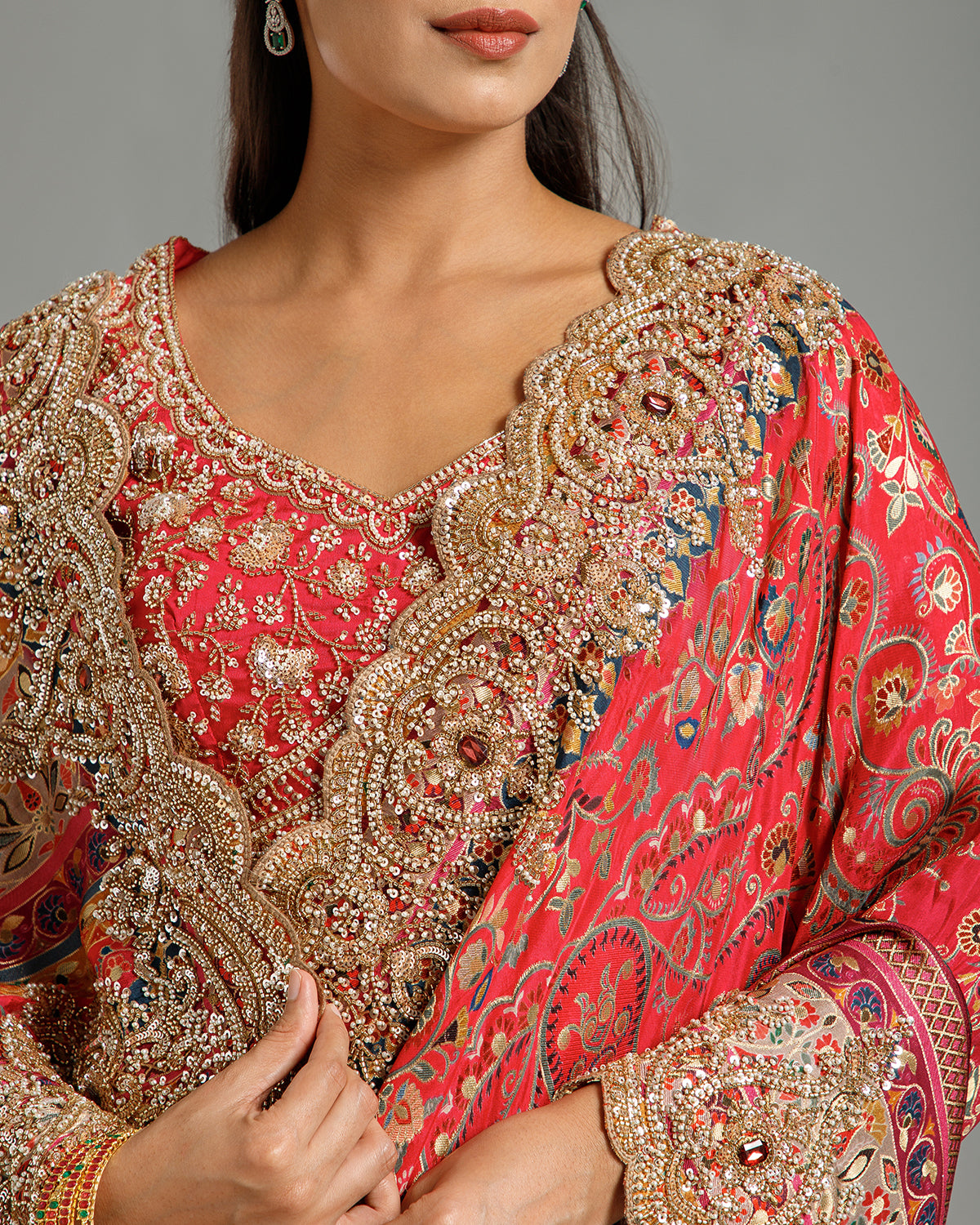 Rani & Purple Dola Silk Saree with Kundan, Zari & Sequin Work