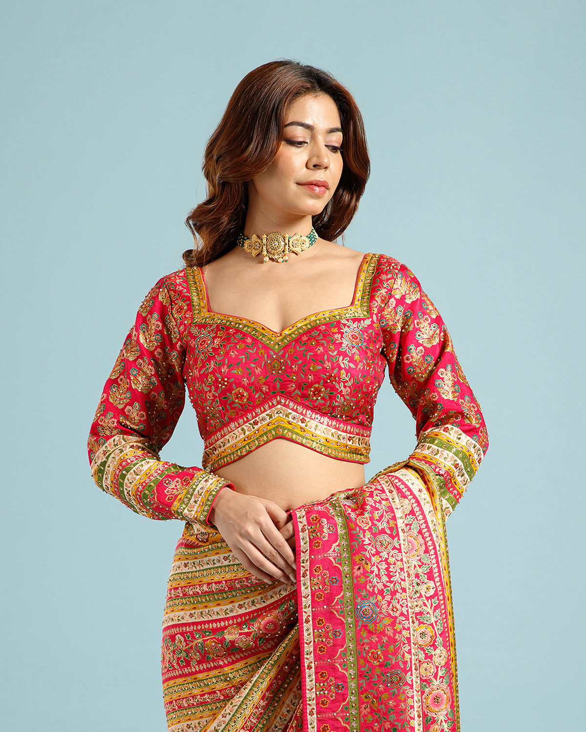 Elegant Mustard Crepe Silk Saree with Colorful Woven Design