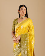 Yellow Dola Silk Saree,Self Weaving Dola Silk Saree
 - House of Surya