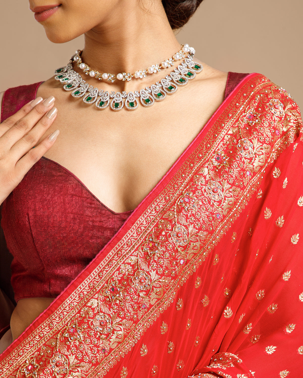 Rani Georgette Saree with Dabka, Nulki & Mirror Work