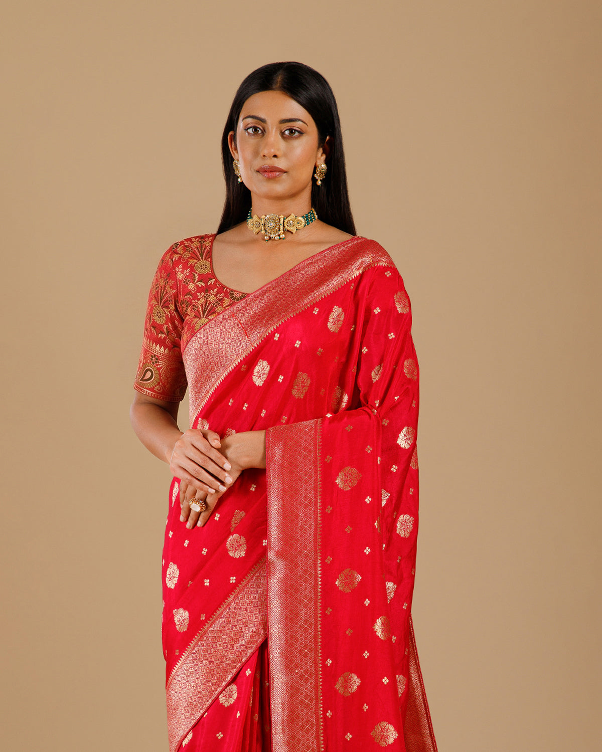Party Wear Rani Dola Silk Saree with Jamdani Palla & Resham Weaving