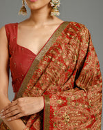 Red Georgette Saree with Resham, Zari & Nulki Work - House of Surya