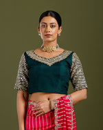 Rani Pink Organza Silk Saree with Mirror & Cutdana Work - House of Surya