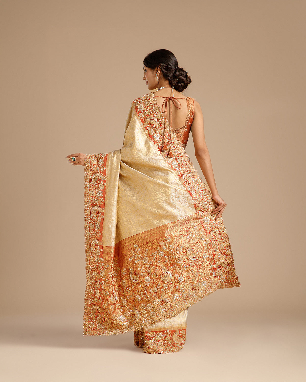 Gold Tissue Silk Saree with Dori, Sequin, Resham & Zari Work
