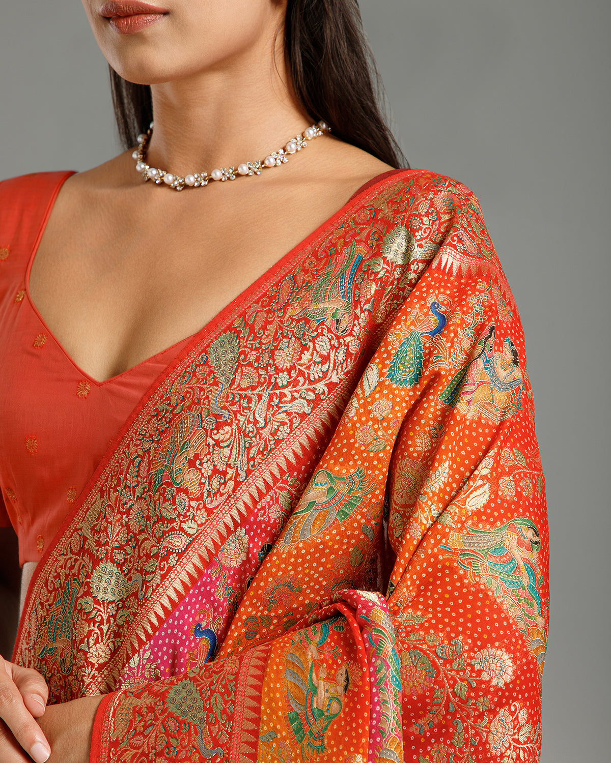 Multi Red Georgette Saree with Khaddi Weaving
