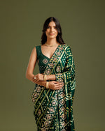 Bottle Green Satin Crepe Saree with Zari & Sequin Work - House of Surya