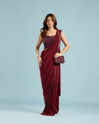 Maroon Lycra Drape Saree with Hand Work - House of Surya