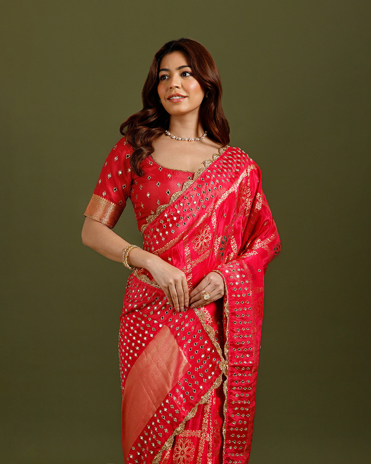 Rani Georgette Saree with Elegant Kundan Work - House of Surya