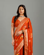 Rust Dola Silk Saree with Intricate Resham Weaving - House of Surya