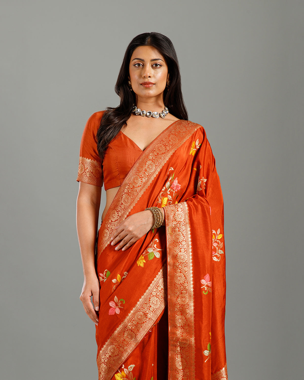 Rust Dola Silk Saree with Intricate Resham Weaving - House of Surya