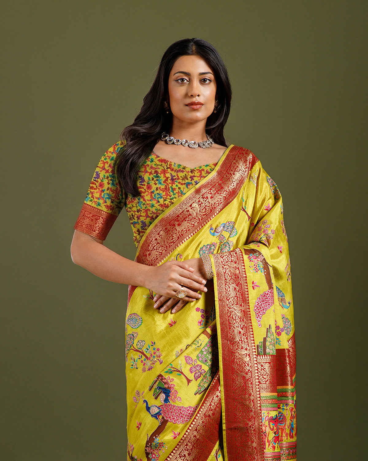 Lemon Yellow Crepe Silk Saree with Elegant Self Weaving Design