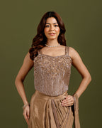 Chikoo Premium Drape Saree with Hand Work - House of Surya