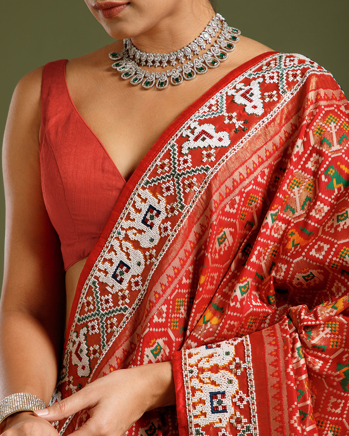 Red Silk Saree with Nulki & Zari Work