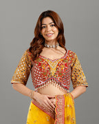Yellow Net Saree with Sequence, Cutdana & Resham Work - House of Surya