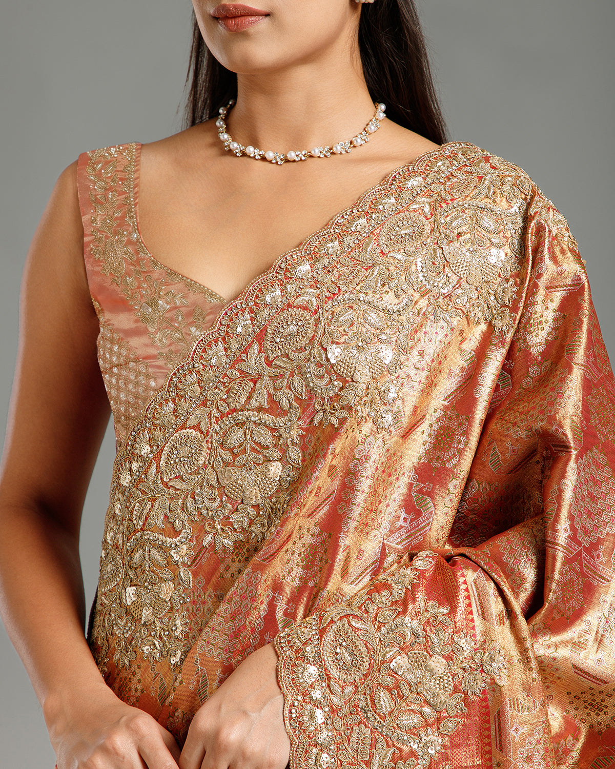 Red Kanjivaram Silk Saree with Zari, Sequin & Cutdana Work