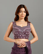 Purple Georgette Drape Saree with Hand Work - House of Surya