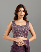 Purple Georgette Drape Saree with Hand Work - House of Surya