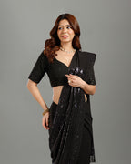 Designer Party Wear Black Georgette Saree with Sequence Work for Women - House of Surya