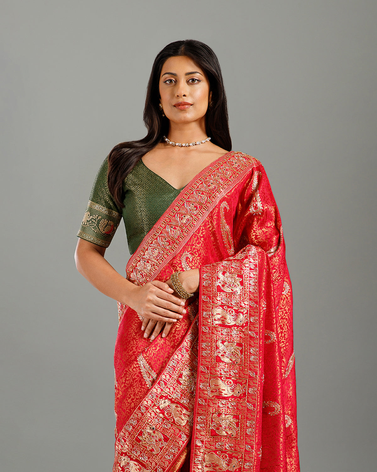 Premium Rani  Kanjivaram Silk  Saree with Zardozi & Cutdana Work