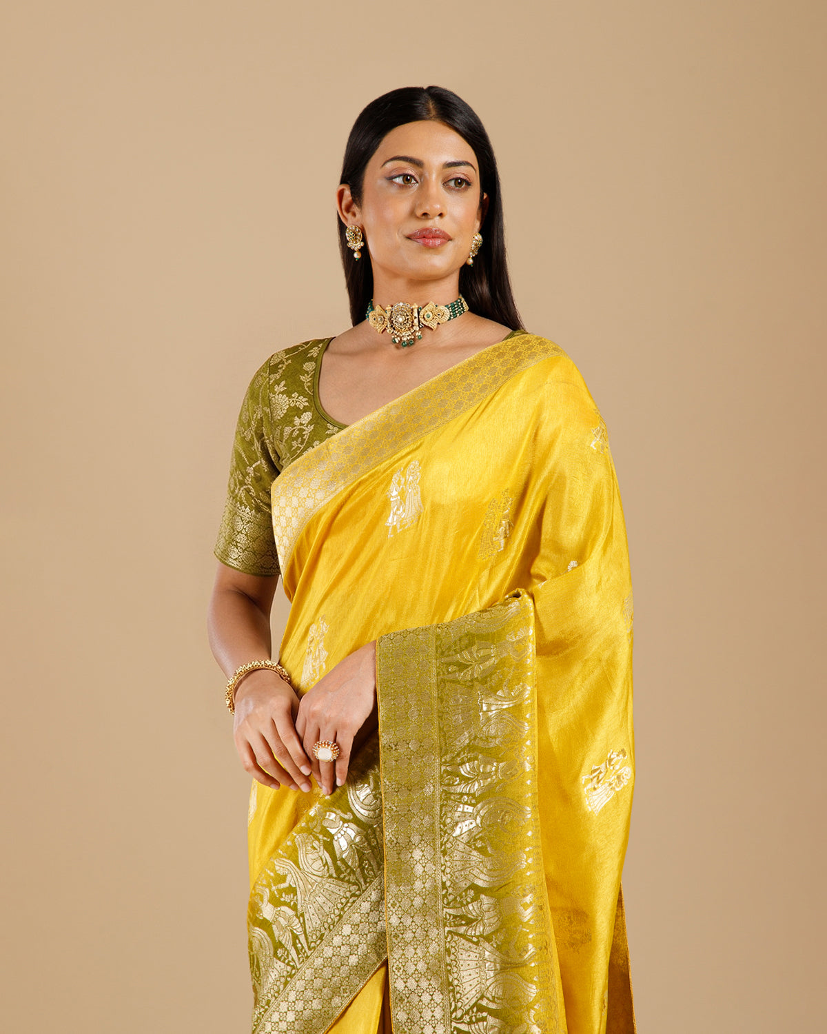 Premium Yellow Dola Silk Saree with Self Weaving Pattern