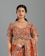 Rust Tissue Saree with Self Weave, Cutdana & Beads Work - House of Surya