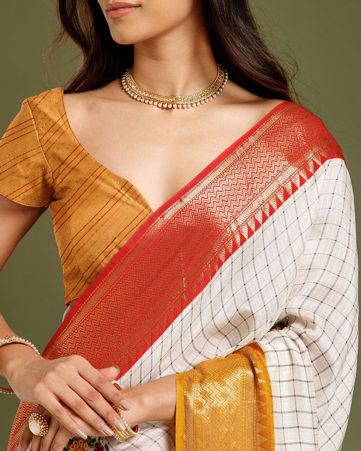Off White Dola Silk Saree with Resham Work