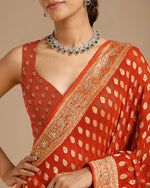 Rust Georgette Saree with Dabka, Nulki, Mirror & Kundan Work