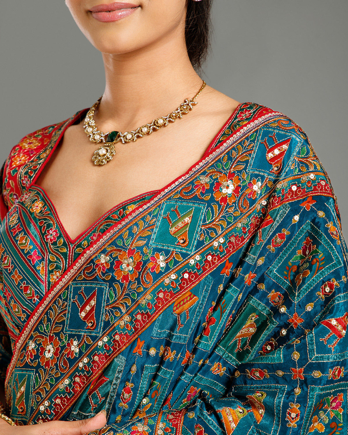 Peacock Multicolor Crape Silk Saree with Zari & Sequin Work
