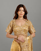 Golden Tissue Georgette Saree with Cutdana & Sequence Work - House of Surya
