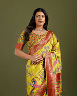  Lemon Yellow Crepe Silk Saree,Self Weaving Sarees for Women- House of Surya